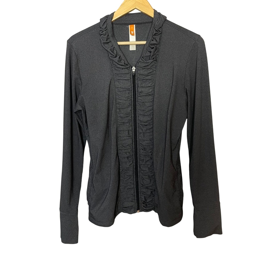 Lucy's Jacket Gray Zip-Up Ruffle Ruching Women Size Medium Athletic Running